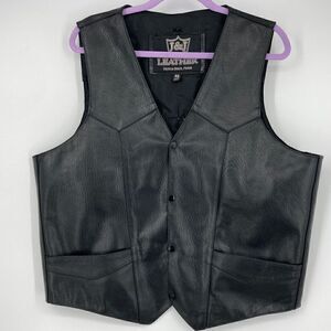 J & J Daytona Beach Black Leather Vest Size 48 Excellent Condition